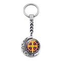 Saint Benedict medal keychain with double-sided rotating pendant and colorful enamel - Colorful Enamel Style (JY008671-2)
