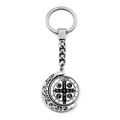 Silver Saint Benedict Medal keychain with rotating crescent moon frame in religious style - Vintage Metal Style (JY008671-3)