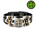 Bracelet en cuir médaillon Saint-Benoît lumineux avec perles rétro sur fond blanc - Style de Cabochon en Verre (JY008675-1)