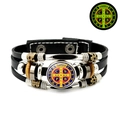 Bracelet médaille Saint Benoît lumineux avec cuir noir et perles en métal vintage - Style de Médaille en Verre (JY008675-2)