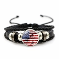 Handcrafted multilayer leather bracelet featuring a vintage USA flag glass cabochon - Punk Flag Style (JY008686-3)