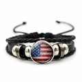 Multilayer leather bracelet with American flag charm and vintage silver beads - Fine Flag Style (JY008686-4)