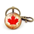 Porte-clés drapeau Canada vintage en bronze avec feuille d'érable sous dôme de verre - Style Bronze 3 (JY008665-BR3)