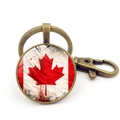 Vintage bronze keychain with circular Canada maple leaf flag charm and sturdy lobster clasp - Jy008665-copper 12