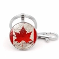 Vintage Canada flag keychain with red maple leaf and glass dome lobster clasp - Silver Style 2 (JY008665-SV2)