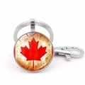 Vintage Canada flag keychain with maple leaf pendant and silver lobster clasp - Silver Style 3 (JY008665-SV3)