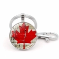 Silver keyring with Canadian maple leaf pendant and retro wood texture style - Silver Style 4 (JY008665-SV4)