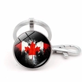 Round Canada flag keychain with artistic red maple leaf and functional lobster clasp - Jy008665-silver 5
