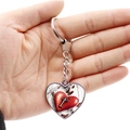 Handheld romantic heart-shaped keychain with vintage key and red heart pattern design - Vintage Key And Red Heart (JY008683-1)