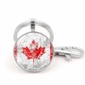 Retro Canada flag maple leaf keychain with round pendant and lobster clasp in silver finish - Jy008665-silver 8