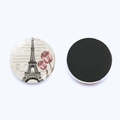 Vintage style 25mm round Eiffel Tower fridge magnet with a soft black magnetic back - Tower Pink Tulip Style (JY008681-14)