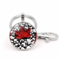Vintage Canada flag keychain featuring a red maple leaf on pebbles in a silver round pendant - Jy008665-silver 9