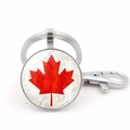 Silver round keychain with Canada red maple leaf pendant and durable lobster clasp - Jy008665-silver 10