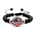 Vintage USA flag beaded bracelet with matte black beads and adjustable drawstring - Matte Beads With Flag Style (JY008693-9)