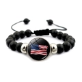 Elastic beaded bracelet with matte black beads and a glass dome US flag charm - Classic Stars And Stripes Decor Style (JY008693-10)