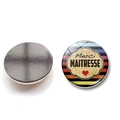 Macro detail of Teacher's Day glass fridge magnet with Merci MAITRESSE text and magnetic back - French Appreciation Stripe Red Heart Style (BXT2526-24)