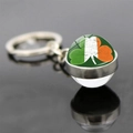 Lucky Irish flag four leaf clover keychain with glass ball pendant on black mirror background - Vintage Textured Shamrock Style 3 (JY008703-3)