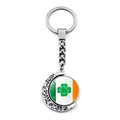 Rotating crescent moon keychain with Ireland flag and green shamrock clover design - Ireland Flag Background Clover Style (JY008702-2)