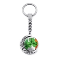 Clover keychain with Ireland flag moon pendant and spinning luck charms in silver finish - Ireland Stripe Background Shamrock Style (JY008702-4)