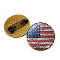 Vintage distressed US flag round lapel pin with time gem glass dome and pin back - Bronze Style 2
