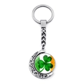 Porte-clés lune rotatif avec drapeau irlandais et pendentif trèfle vert porte-bonheur - Style Trèfle Vert Fond Rayé Drapeau Irlande (JY008702-5)