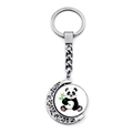 Silberner Mondsichel Schlüsselanhänger mit drehbarem, doppelseitigem Panda Anhänger - Panda mit Rosigen Wangen Stil (JY008710-4)