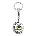 Porte-clés lune rotatif avec pendentif panda et bambou en cristal et métal argenté - Jy008710-5