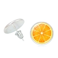 Minimalist silver stud earrings featuring realistic orange fruit slices behind glass - Orange Slice (JY008718-1)