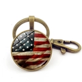 Porte-clés vintage drapeau USA en alliage de bronze avec fermoir mousqueton robuste - Drapeau National Vintage en Bronze Bombé