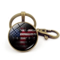 Porte-clés rétro en bronze avec drapeau USA et aigle sous dôme en verre rond - Motif de drapeau national tête d'aigle bronze (JY008694-Bronze 7)