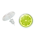 Minimalist lime slice stud earrings featuring vibrant green fruit pattern and silver finish - Lime Slice (JY008718-4)