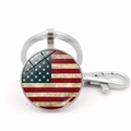 Porte-clés vintage drapeau américain avec cabochon en verre et fermoir mousqueton - Drapeau National Rétro Argenté en Relief (JY008694-Argent1)