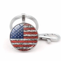 Porte-clés drapeau USA vintage avec pendentif en verre et fermoir mousqueton - Argent Antique Vintage Stars and Stripes (JY008694-Argent 2)