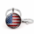 Porte-clés vintage drapeau USA avec pendentif en verre et fermoir mousqueton - Drapeau National Mosaïque Argenté Époxy (JY008694-Argent4)