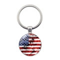 Vintage US flag glass dome keychain with antique finish and silver metal base - Artistic Distressed Silver (Silver 3)