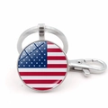 Porte-clés vintage drapeau USA avec fermoir mousqueton en argent et dôme en verre - Drapeau national argenté à effet convexe (JY008665-Argent 5)