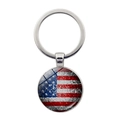 Silver metal keychain with round USA flag pendant featuring a glittery mosaic texture - Glitter Texture Silver (Silver 4)