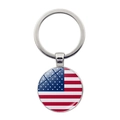 Vintage round keychain with American flag star and stripes under glass cabochon dome - Glossy Stars Stripes Silver (Silver 5)