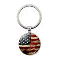 Vintage US flag glass dome keychain with antique silver metal ring and patriotic charm - Distressed Art Silver (Silver 6)