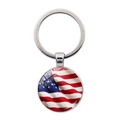 Silver-plated American flag keychain with glass dome pendant and split ring key holder - Glossy Flag Silver (Silver 8)