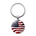 Silver polished metal keychain with a vintage round American flag glass pendant - 3D Inlaid Silver (Silver 9)