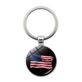 Vintage US flag keychain with round glass pendant and starry black background - Black Starry Sky Silver (Silver 10)
