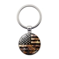 Silver round keychain featuring a vintage American flag and fireworks glass cabochon - Fireworks Flag Silver (Silver 11)