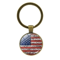 Antique bronze keychain with a distressed American flag glass dome pendant decoration - Distressed Bronze (Bronze 2)
