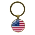Vintage bronze USA flag keychain with glass dome and patriotic round pendant - Classic Stars Stripes Bronze (Bronze 5)