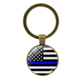 Bronze keychain featuring the Thin Blue Line American Flag glass gem pendant - Thin Blue Line Bronze (Bronze 12)