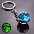 Luminous moon keychain with blue lunar surface and bright green glow in the dark - Light Blue Style (JY008727-1)