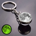 Luminous moon keychain with glow-in-the-dark green effect and metallic crescent base - Dark Blue Style (JY008727-2)