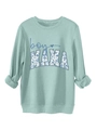 Detail of floral pattern MAMA and boy text print on mint green cotton sweatshirt - S / Light Green