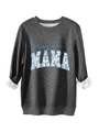 Detail of grey crewneck sweatshirt with blue floral boy MAMA print and white inner lining - S / Dark Gray